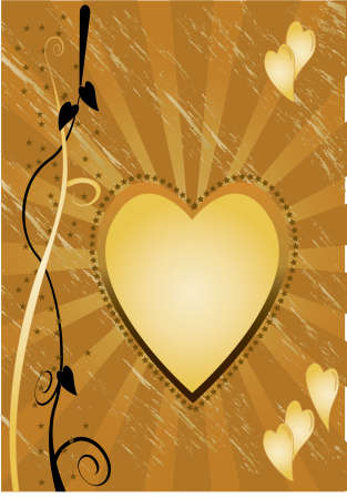 a gold heart with swirls and rays in the backgroundのイラスト素材