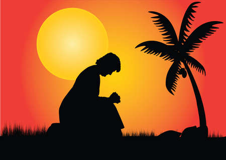 a silhouette of a lone lady meditatingのイラスト素材