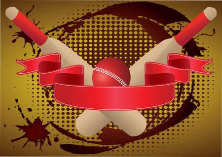 two cricket bats  with red  ribbon grungeのイラスト素材