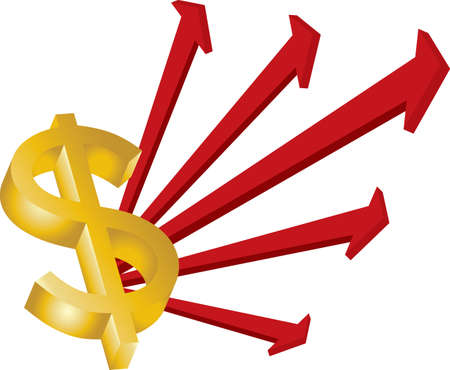 red arrows gold dollars sign on a white backgroundのイラスト素材
