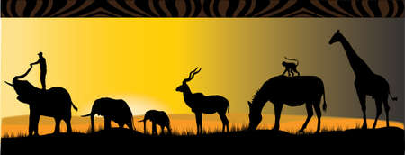 six different african animals in the sunsetのイラスト素材