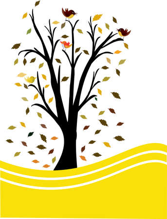 a single black tree yellow and white backgroundのイラスト素材