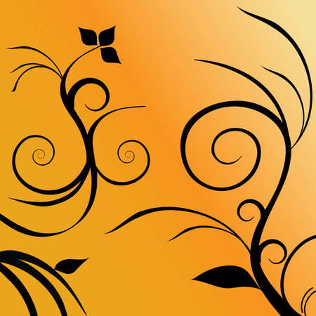 swirls and leaves  on gold backgroundのイラスト素材