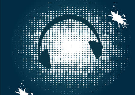 a single headphone on white dots and blue backgroundのイラスト素材