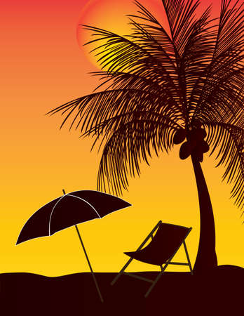 relax umbrella coconut tree in the sunsetのイラスト素材