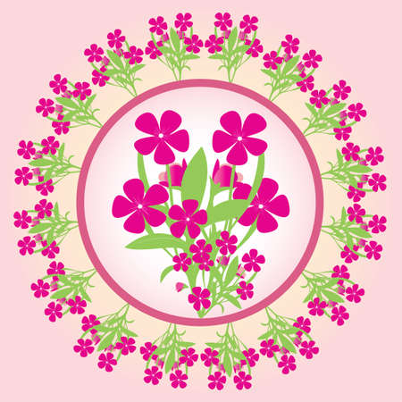 a circle of pink flowers on a pink backgroundのイラスト素材