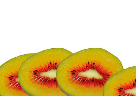 New variety of red kiwi fruit which has a sweet berry flavor on white backgroundの写真素材