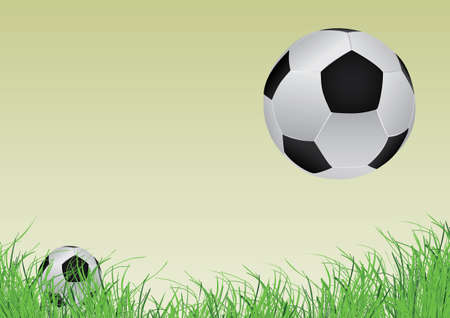 one small soccer ball and the other larger and grass in the frontのイラスト素材