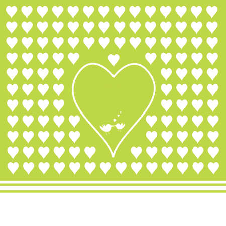 green background with heart shapes and love birdsのイラスト素材