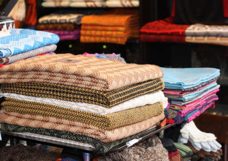 market in Lima Peru selling colorful material