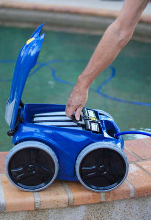new robotic pool cleaner ready to clean swimming poolの写真素材