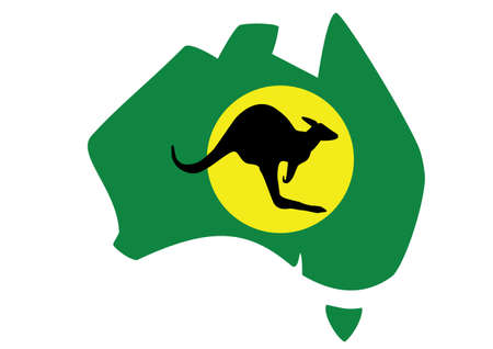 green map of Australia with kangaroo in front of moonのイラスト素材