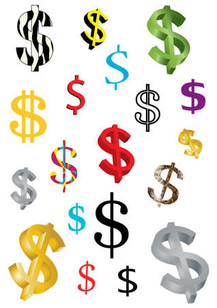 assortment of dollar icons on white backgroundのイラスト素材