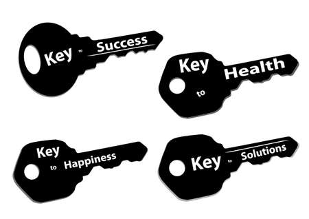 Silhouette keys with words success happiness solutions and healthのイラスト素材