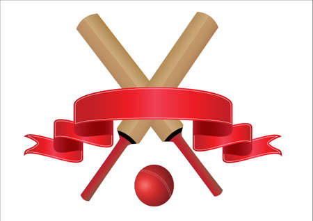 Cricket bats with a blank red banner for text on a white background.のイラスト素材