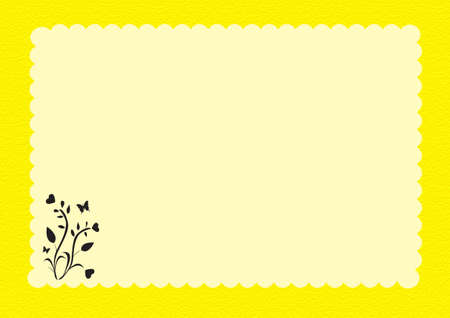 yellow scalloped border with pale yellow writing space and black floral at cornerのイラスト素材