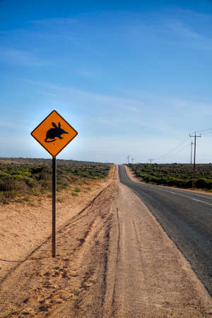Bilby sign on the Highway in Western Australia. Bilby are desert-dwelling marsupial.の写真素材