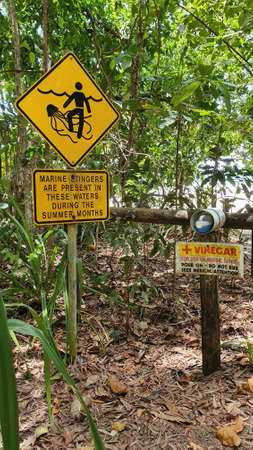 Marine stinger sign present in summerの写真素材