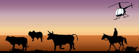 Droving or mustering in Australian outbackのイラスト素材