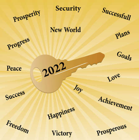 key with rays and text with hope for the future