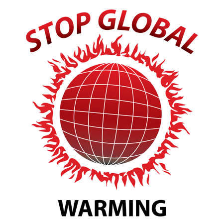 world with fire depicting global warming and text with stop global warming and white backgroundのイラスト素材