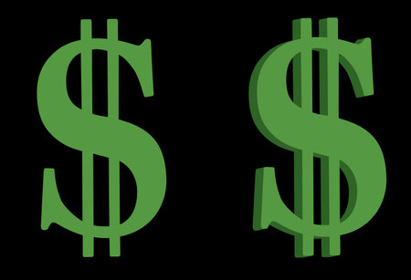 two dollar signs one 3 D in green with black backgroundのイラスト素材