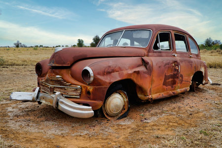 Old Scrap Car found in the outback of Queensland Australia. One old retro rusty abandoned car .の写真素材
