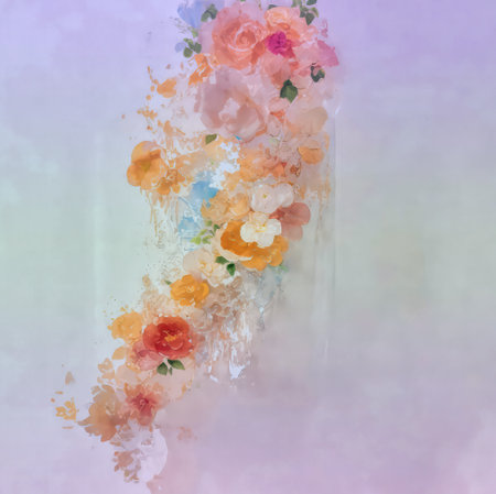 Watercolor painting of a orange,red,white flowers . Background of pastel colours of pink AI Generatedの写真素材
