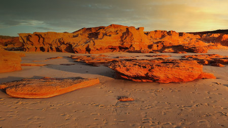 Situated within Thangoo Station, in the Kimberley a pristine untouched rugged coastline lined by the heavenly blue Indian ocean.の写真素材