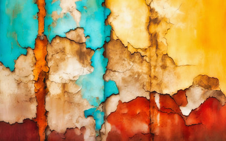 old peeling paint in bright colours for background use. AI Generatedの写真素材