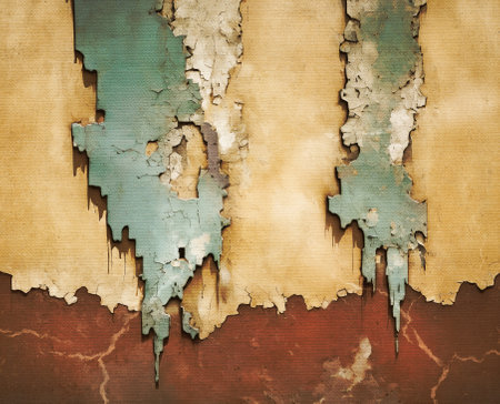 old peeling paint in yellow green and brown colours for background use. AI Generatedの写真素材