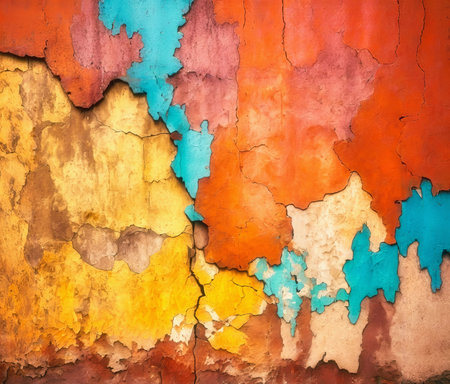 old peeling paint in bright colours for background use. AI Generatedの写真素材