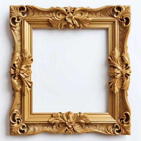 Antique square gold picture frame. White background.AI Generatedの写真素材