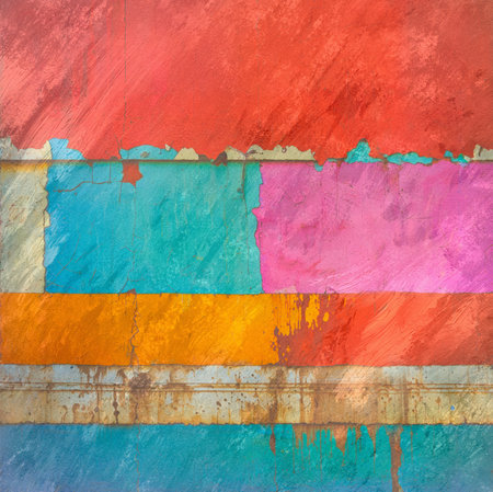 old peeling paint in bright colours for background use. AI Generatedの写真素材