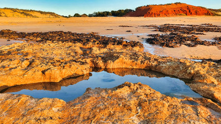 beautiful sunset in Western Australia Barn Hill area. Barn Hill Station beach is in Western Australia just south of Broome overlooking the Indian Oceanの写真素材
