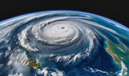 super typhoon approaching the coast. The eye of the cyclone or Hurricane. AI Generatedの写真素材