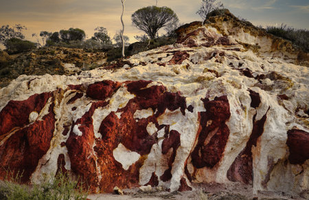 The Breakaways a colorful bright orange and white rock formation in Western Australiaの写真素材