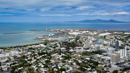 Views of the city from Castle Hill. Castle Hill is the giant granite monolith that stands proud in the centre of Townsville.の写真素材
