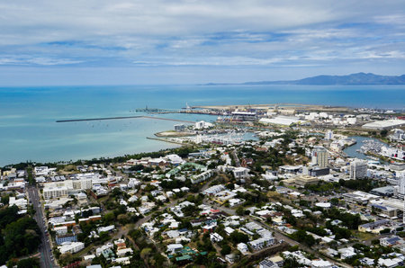 Views of the city from Castle Rock. Castle Hill is the giant granite monolith that stands proud in the centre of Townsville.の写真素材
