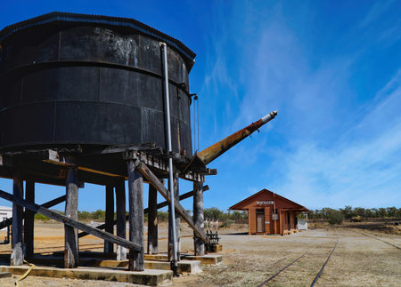 View of an old water tank at Almaden railway station, Northern Queensland, QLD, Australiaの写真素材