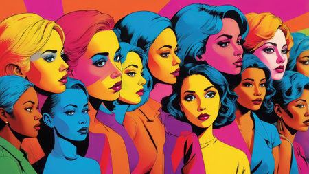 Pop art illustration, background depicting diverse people. AI Generatedの写真素材