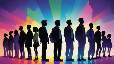 Pop art illustration, background depicting diverse people young and old. AI Generatedの写真素材