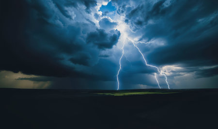 Lightning strike captured during thunderstormの写真素材