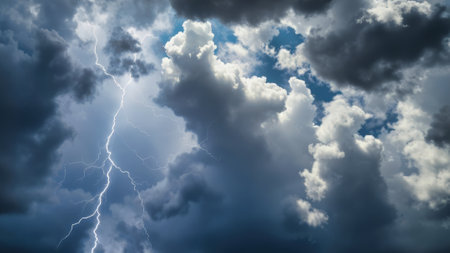 Lightning Strike Captured in Dramatic Thunderstorm Sceneの写真素材