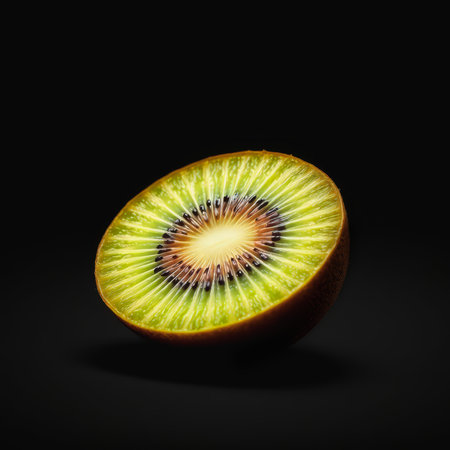 Sliced Kiwifruit or Chinese gooseberry on a black background. AI Generatedの写真素材