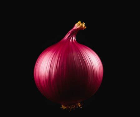 one red onion on a black background. AI Generatedの写真素材