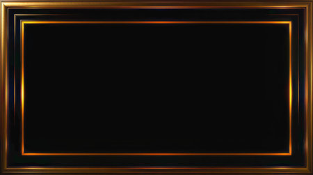 Antique rectangle gold picture frame. Empty black background AI Generatedの写真素材