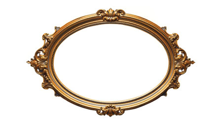 Antique oval gold picture frame. White background.AI Generatedの写真素材