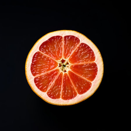 a fresh slice of grapefruit on a black background. AI Generatedの写真素材