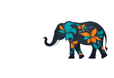 Vibrant elephant adorned with floral designs. Generative AIの写真素材